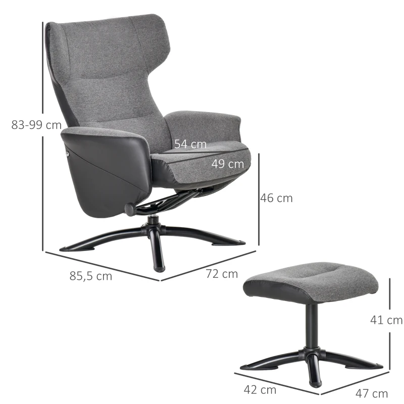 HOMCOM Liegesessel mit Fußstütze Ottomane Grau