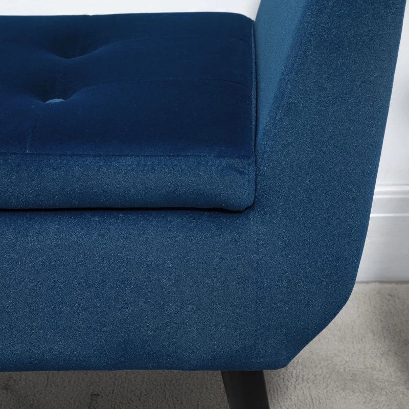 HOMCOM Luxury Ottoman Bench with Storage Armrests Chest Velvet Polyester Rubberwood Blue 107 x 42 x 65 cm