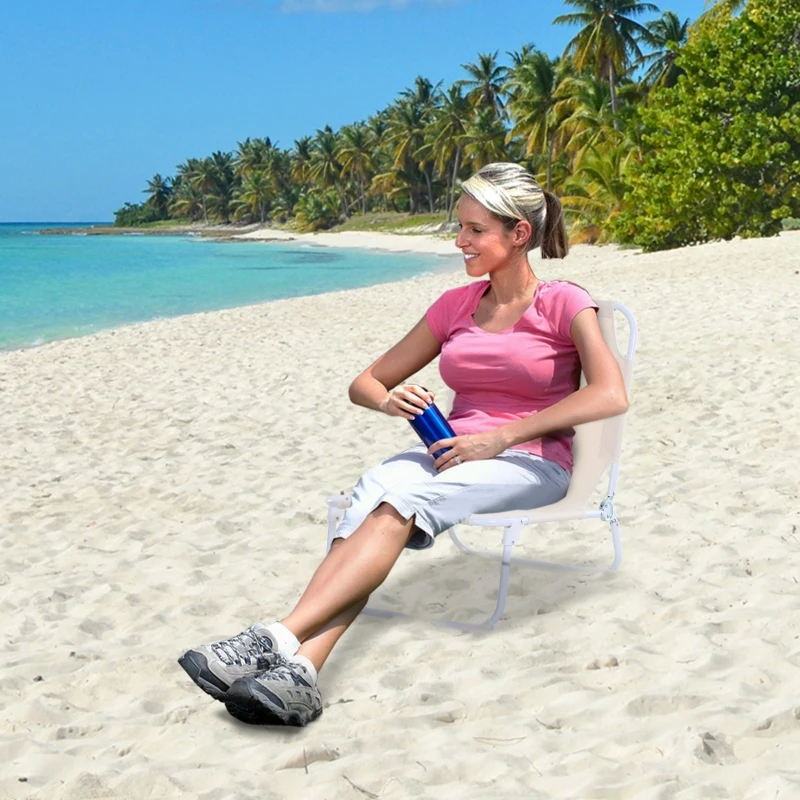 Krzesło kempingowe składane plażowe do ogrodu na balkon Oxford kremowy Outsunny