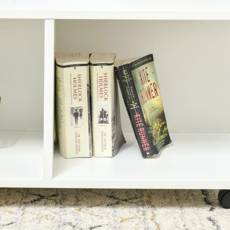 HOMCOM stolik pomocniczy stolik do kanapy z dwiema wysuwanymi szufladami 4 kółka otwarte półki stolik kawowy stolik do salonu nowoczesny prosty płyta wiórowa kolor biały 70 x 70 x 35 cm