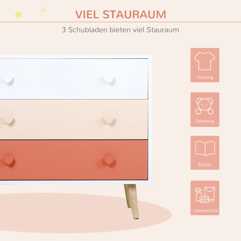 HOMCOM szafka dziecięca z 3 szufladami MDF różowy