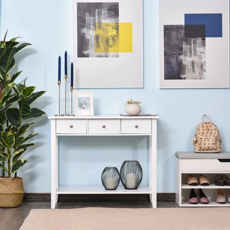 HOMCOM Konsolentisch, Beistelltisch mit 3 Schubladen, Sideboard, Massivholz, 90 x 40 x 75 cm