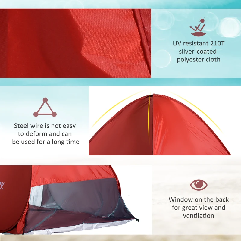 Outsunny 2-3 Person Pop up Beach Tent Hiking UV Protection Patio Sun Shade Shelter (Red)