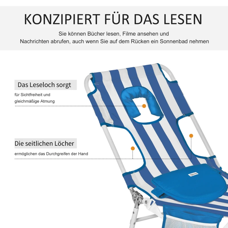 Outsunny 2er-Set Sonnenliege Gartenliege mit Leseöffnung 5-stufig einstellbar Gartenmöbel PVC-Gewebe+Metall Blau+Weiß 182 x 55 x 28 cm