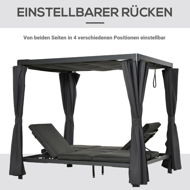 Leżak ogrodowy dla 2 osób pawilon ogrodowy z zasłonami regulowany aluminium