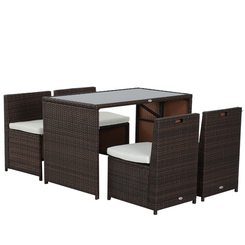 Outsunny Gartenmöbel-Set in Rattanoptik, 5-teilig, Stahl, Braun+Khaki