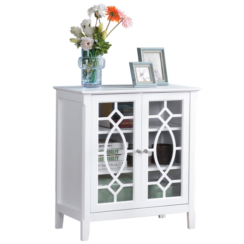 HOMCOM Kommode Sideboard Vitrinenschrank Küchenschrank Unterschrank Badzimmerschrank Bücherschrank Einlegeböden verstellbar MDF Glas weiß elegant 75,4 x 39,4 x 81,5 cm