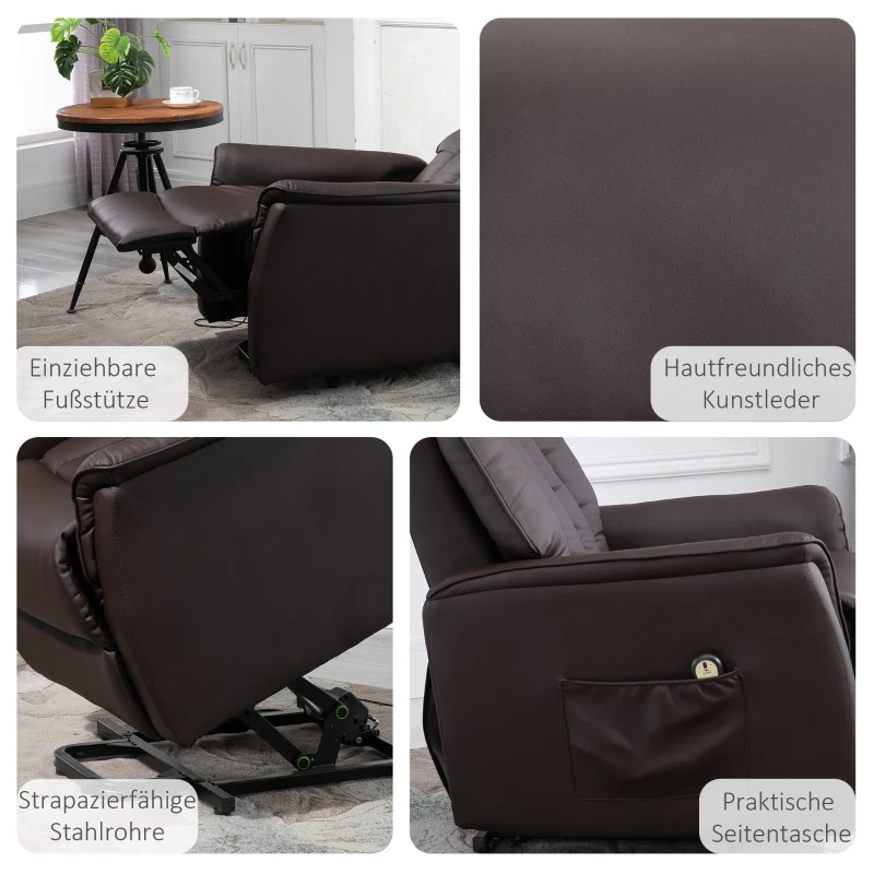 Elektryczny Fotel z Funkcją Podnoszenia HOMCOM, Brąz