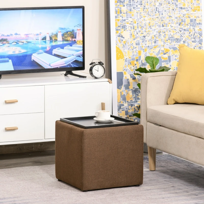 HOMCOM Sitzhocker mit Stauraum, Fußhocker, Polsterhocker, abnehmbarer Deckel, Bezug in Leinenoptik, 42 x 42 x 41 cm, Braun