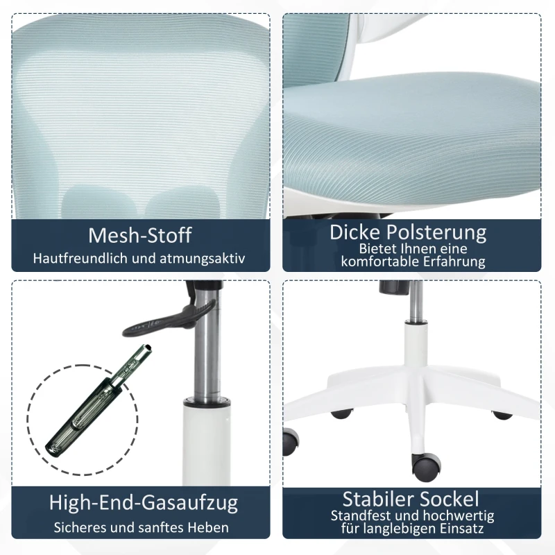 Vinsetto Bürostuhl mit Mesh-Gewebe Schreibtischstuhl Höhenverstellbarer Gaming-Stuhl Home-Office ergonomisches Design Schaumstoff Nylon Mesh Blau+Weiß 66 x 59 x 97-106,5 cm
