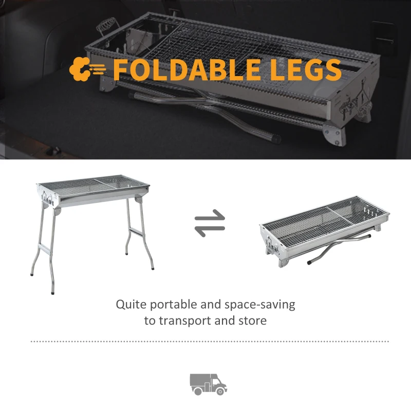 Outsunny Portable Stainless-steel Charcoal BBQ Folding Grill for Picnic Garden Camping and Outdoor Use