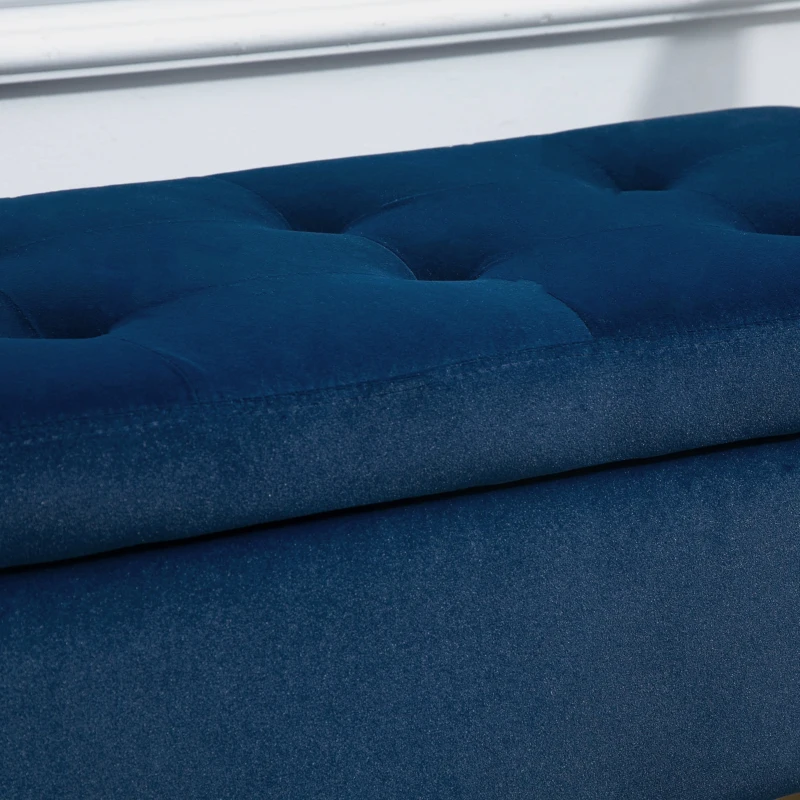 HOMCOM Luxury Ottoman Bench with Storage Armrests Chest Velvet Polyester Rubberwood Blue 107 x 42 x 65 cm