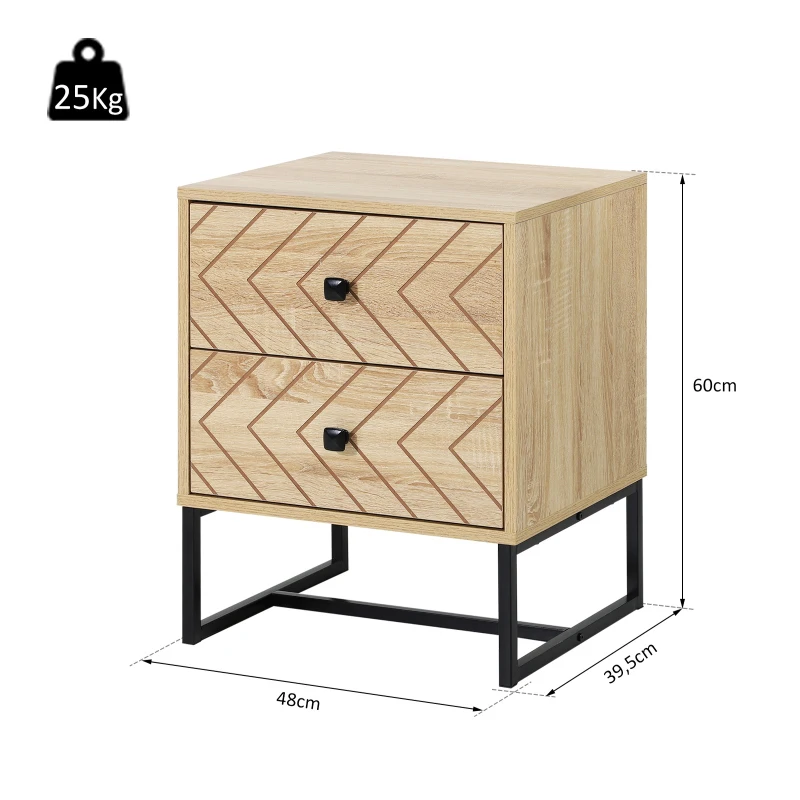 HOMCOM® KOMODA STOLIK KREDENS 2 SZUFLADY Płyta wiórowa naturalny 48 x 39,5 x 60 cm
