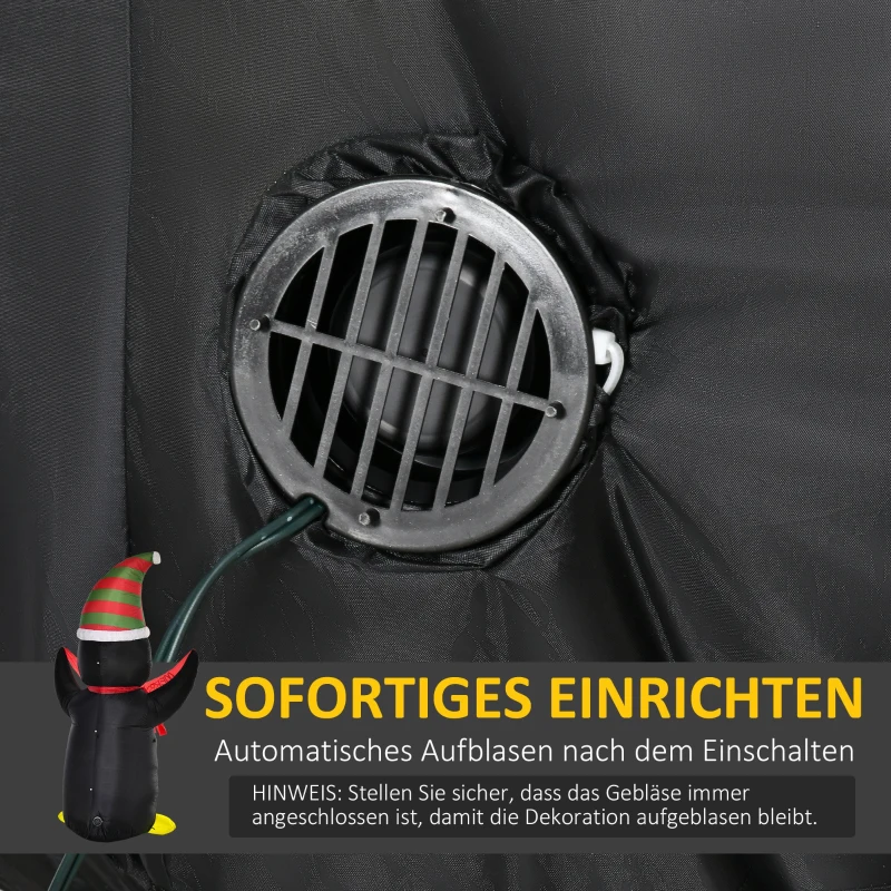 HOMCOM Aufblasbare Pinguin-Figur 2,43 m Weihnachtsdekoration mit Lichtern Weihnachten Dekoration automatisches Aufblasen wetterfest Polyester Weiß+Schwarz+Rot+Grün 130 x 75 x 243 cm