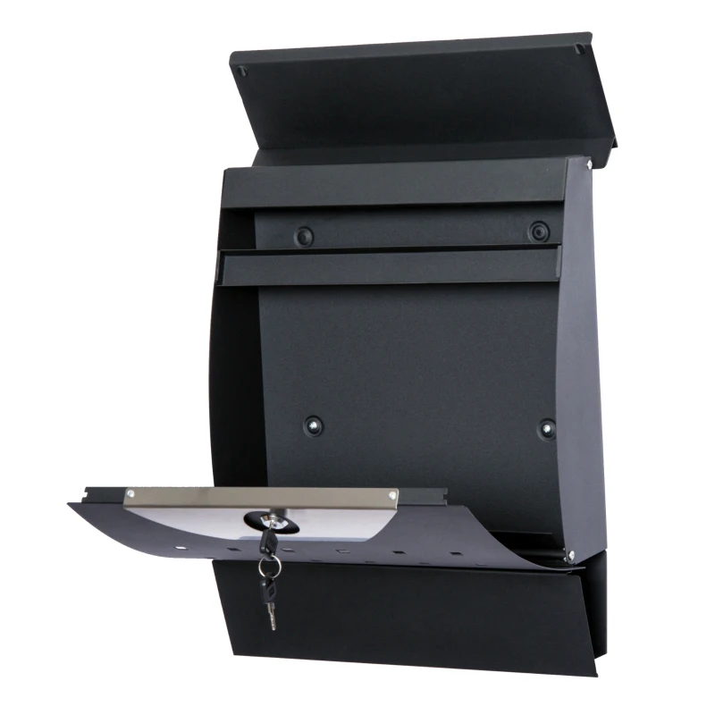 HOMCOM Briefkasten Postkasten mit Zeitungsfach abschließbar 2 Schlüssel Stahl Schwarz 35 x 9,5 x 44,5cm