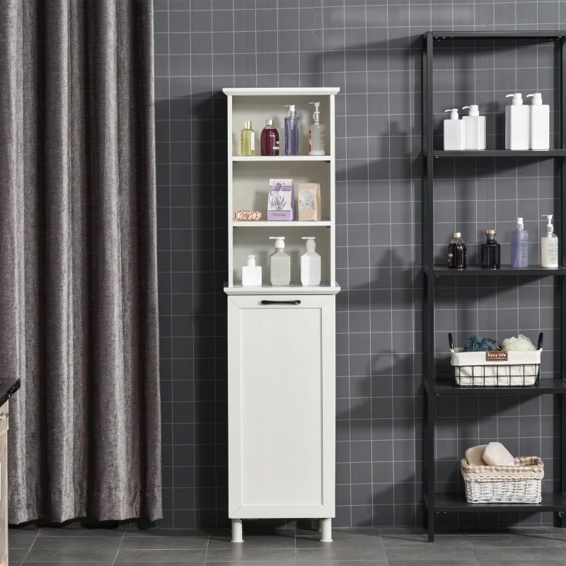 HOMCOM® Badezimmerschrank Badschrank Highboard mit Wäschekorb Regale Ungewebter Stoff