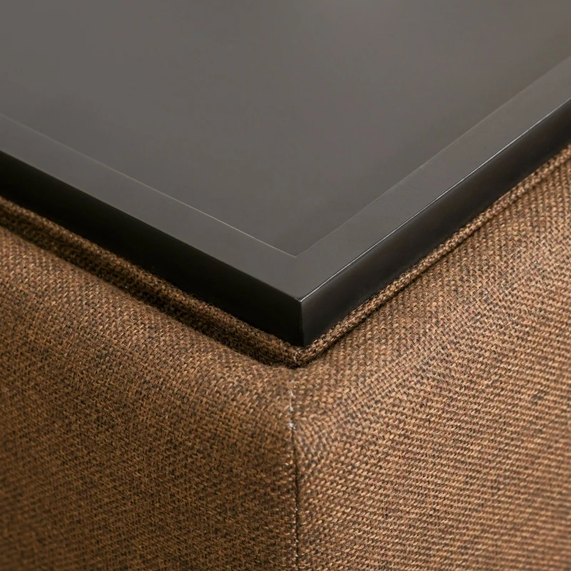 HOMCOM Sitzhocker mit Stauraum, Fußhocker, Polsterhocker, abnehmbarer Deckel, Bezug in Leinenoptik, 42 x 42 x 41 cm, Braun