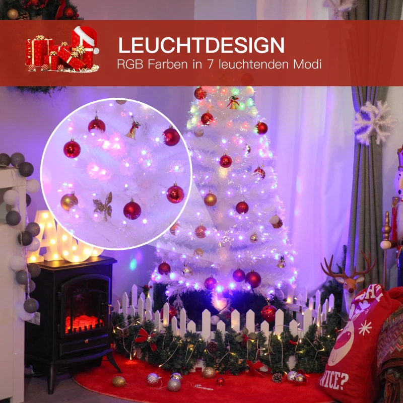HOMCOM® Weihnachtsbaum 1,5 m Christbaum 170 Zweige mit RGB Led-Leuchten Metall PVC Weiß