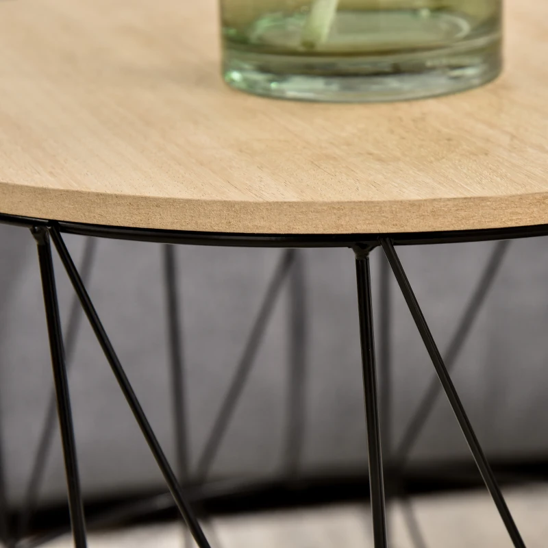 HOMCOM salontafel bijzettafel 3-delig nachtkastje tafelset woonkamer slaapkamer metaal MDF natuurlijk hout + zwart Ø 42 x 45 h cm