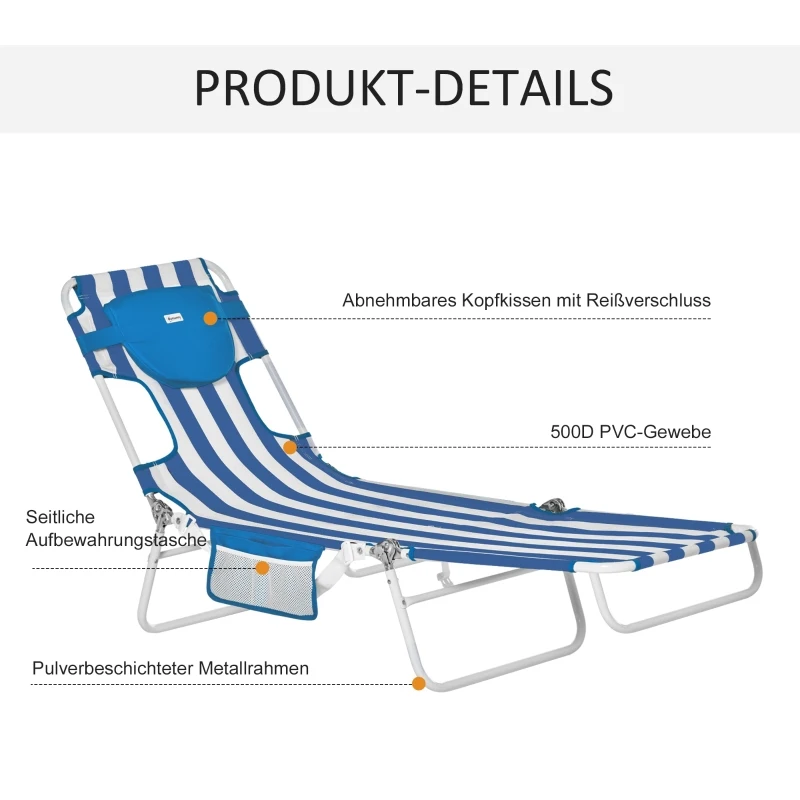 Outsunny 2er-Set Sonnenliege Gartenliege mit Leseöffnung 5-stufig einstellbar Gartenmöbel PVC-Gewebe+Metall Blau+Weiß 182 x 55 x 28 cm