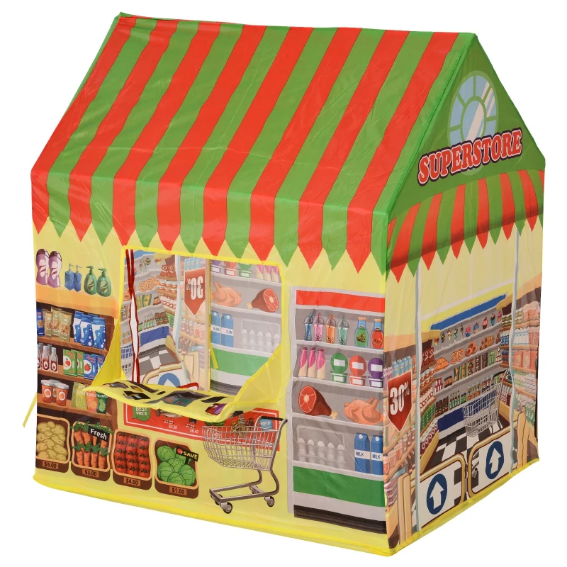 HOMCOM Kinderspielhaus Spielzelt Supermarkt Tür und Verkaufsfenster 3 Jahre Rollenspiel Polyester 93 x 69 x 103 cm