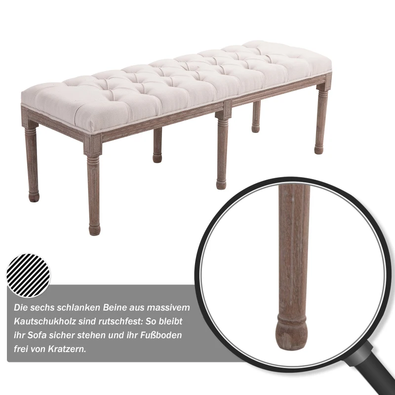 HOMCOM® ŁAWKA TAPICEROWANA RETRO GUZIKI WŁÓKNO LNIANE+DREWNO beżowy