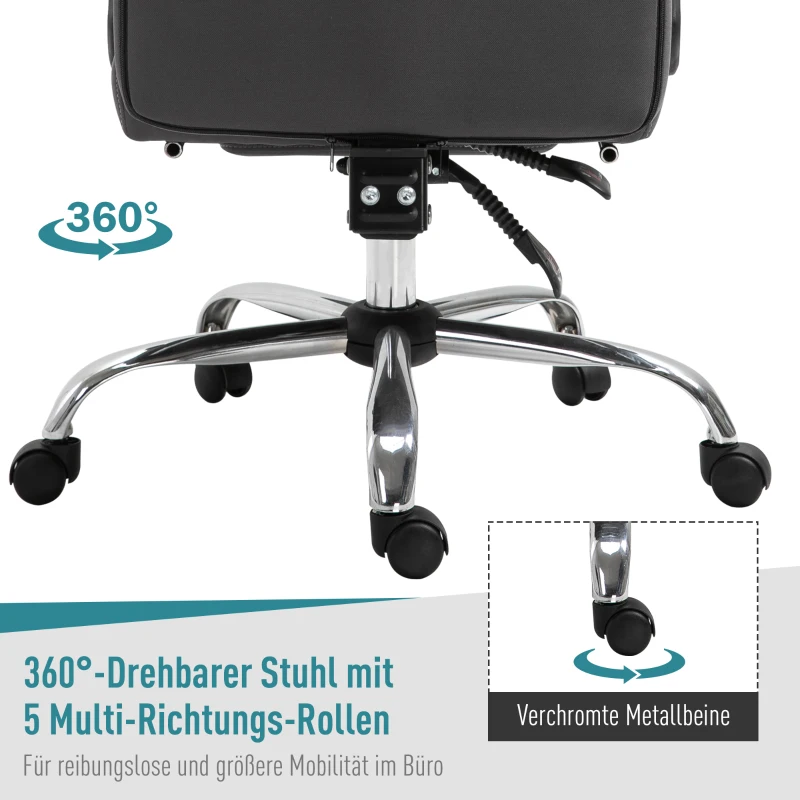 Vinsetto® Bürostuhl Ergonomischer PC Drehstuhl mit Fußstütze verstellbarer Kopfstütze Grau