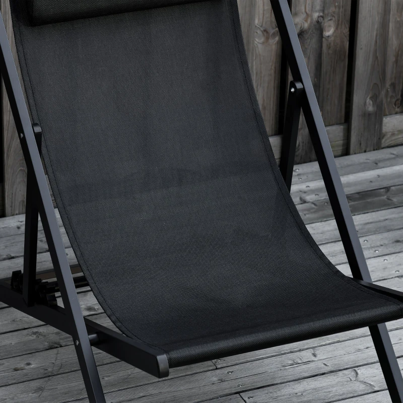 Outsunny Zweiteiliges Klappstuhl-Set Klappbarer Gartenstuhl Alu Schwarz