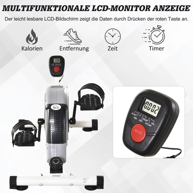 Rower treningowy HOMCOM, mini rower, rower stacjonarny, rower treningowy z wyświetlaczem LCD, 8-stopniowy opór magnetyczny, stal, kolor szary, 40 x 62 x 38 cm