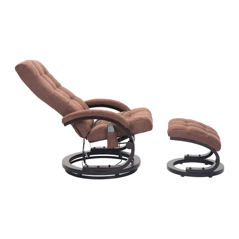 HOMCOM Massagesessel mit Wärmefunktion und Hocker | Kunstwildleder, Holz | 66,5 x 86 x 115 cm | Braun