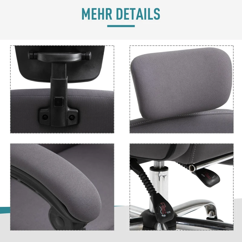 Vinsetto® Bürostuhl Ergonomischer PC Drehstuhl mit Fußstütze verstellbarer Kopfstütze Grau