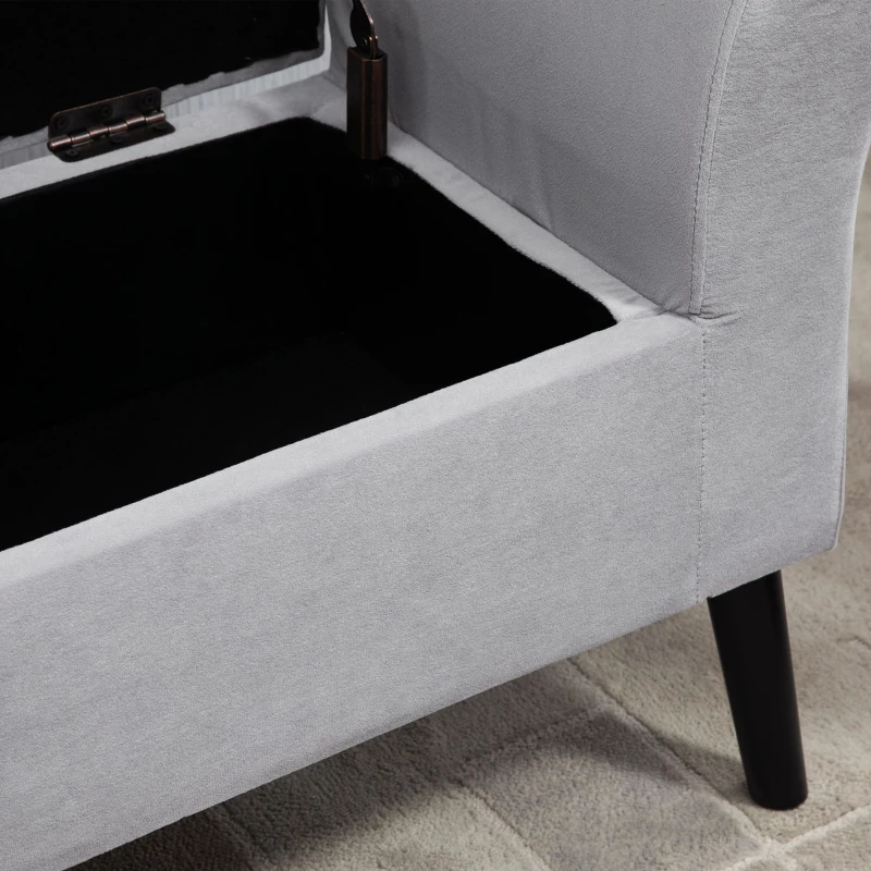 HOMCOM Ottoman Bench with Storage Armrests Chest Bench Modern Entryway Bedroom Living Room Velvet-like Polyester Rubberwood Light Grey 111.5 x 41 x 65 cm