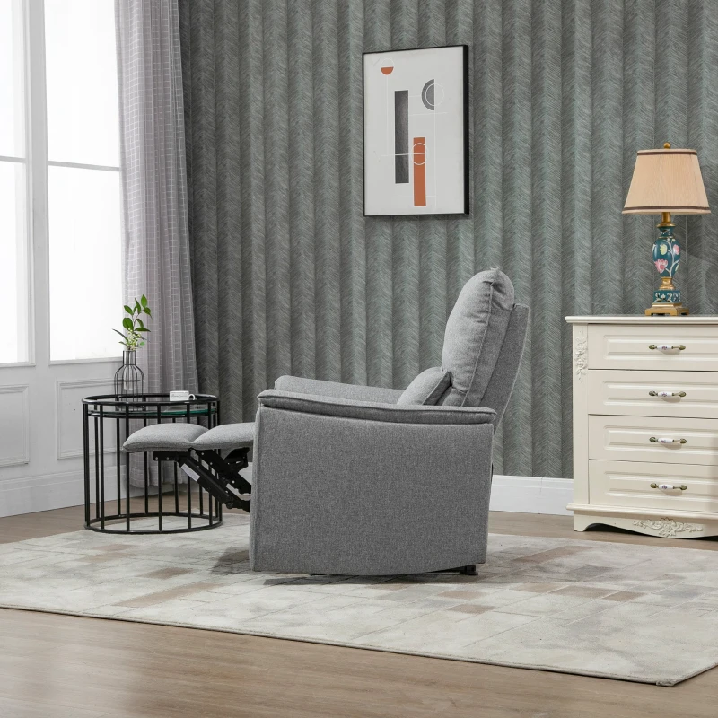 HOMCOM Relaxsessel mit Wippefunktion Liegesessel TV Sessel Einzelsofa 150° neigbar Fernsehsessel Polyester Grau 83 x 90 x 104 cm