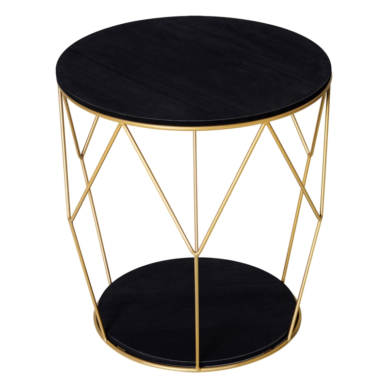 HOMCOM Kaffeetisch mit Stauraum, Beistelltisch, Nachttisch, Couchtisch, Metall MDF, Schwarz, Ø45 x 48 cm