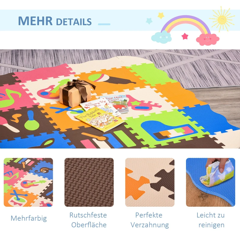 HOMCOM Puzzelmat 25 stukjes met muziekinstrumenten kinderspeeltapijt vloermat EVA gekleurd
