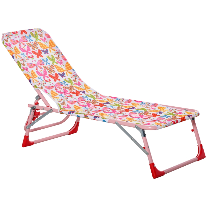 Outsunny Kinder Sonnenliege 180° verstellbar Strandliege Gartenliege Relaxliege Klappbar für 2-6 Jahre Metall Polyester Rosa 118 x 40 x 24 cm