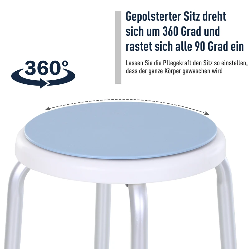 HOMCOM® Taboret Prysznicowy Kąpielowy Obrotowy Antypoślizgowy Regulacja Wysokości Aluminium Niebieski