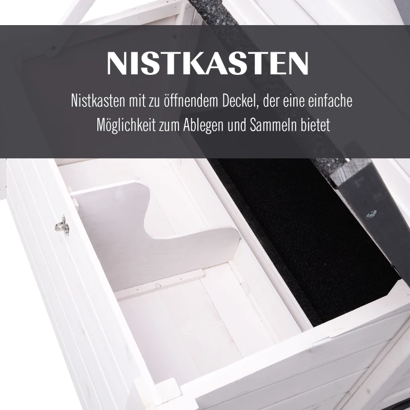 PawHut Hühnerstall mit Nistkasten, Laufstall Auslauf Geflügelstall mit Stange Massivholz Weiß 168 x 80 x 111 cm
