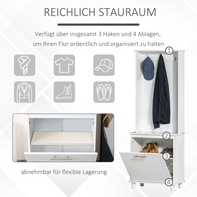 Wieszak na ubrania przedpokój salon 4 półki biały