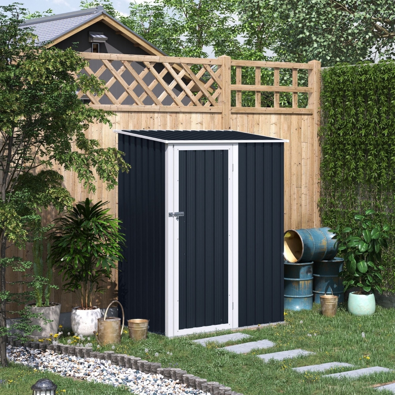 Outsunny Corrugated Steel Single Door Storage Garden Shed Outdoor Equipment Tool Sloped Roof - Grey