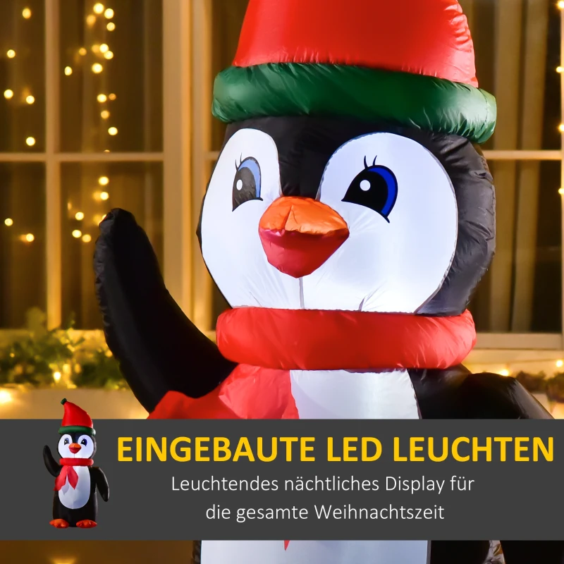 HOMCOM opblaasbare kerstpinguïn 1,6 m kerstdecoratie met lichtjes verlichting Kerstmis feestdecoratie automatisch opblazen weerbestendig polyesterstof veelkleurig 79 x 67 x 155 cm