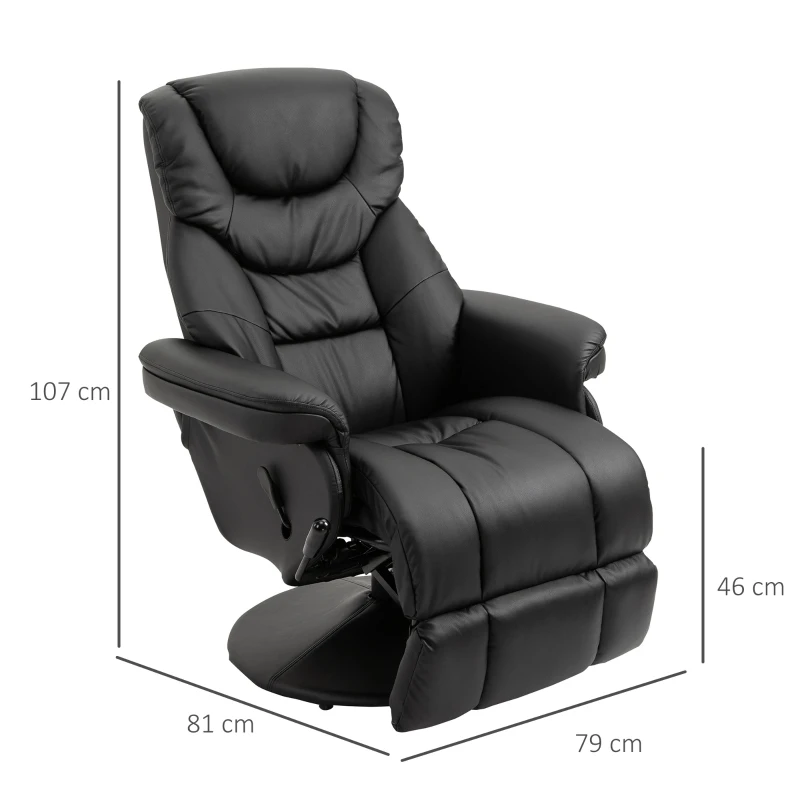 Fotel relaksacyjny fotel wypoczynkowy Relax Fotel TV Fotel jednoosobowy 135 °inclination 79x81x107cm Czarny HOMCOM®