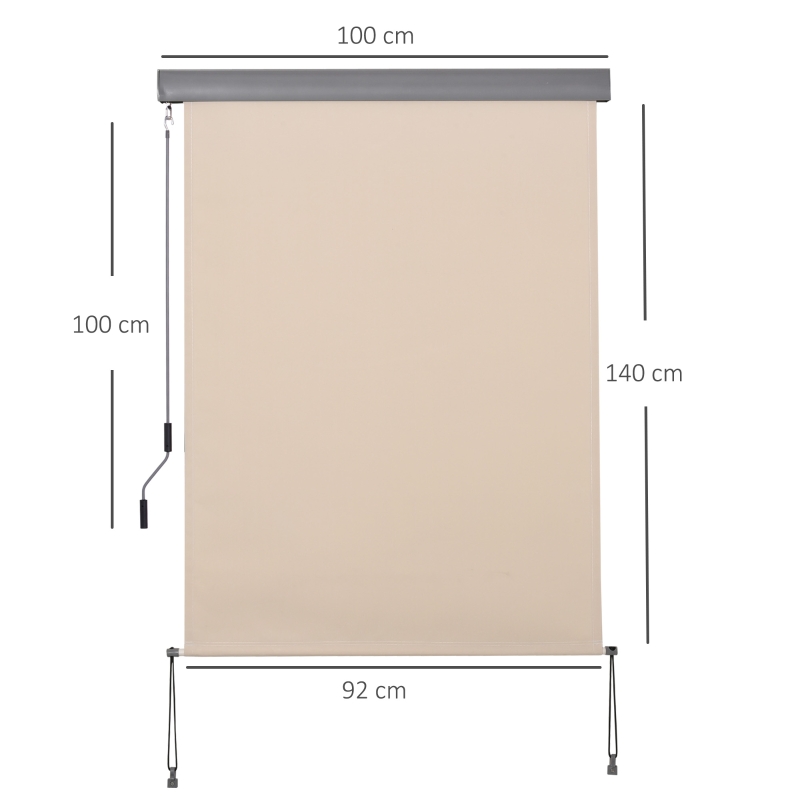Outsunny Markiza pionowa aluminiowa markiza balkonowa z korbką ręczną kolor kremowy 100 x 140 cm
