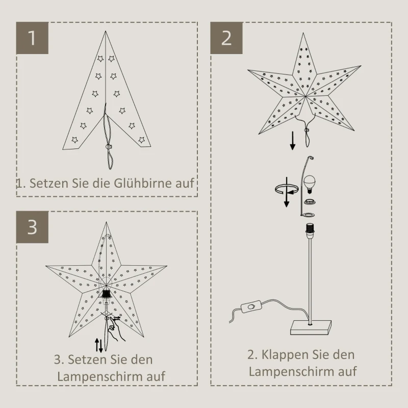 HOMCOM Weihnachtsstern mit LED Beleuchtung, Tischleuchte, Weihnachtsdekoration, 46 cm x 15 cm x 71 cm, Weiß & Gold