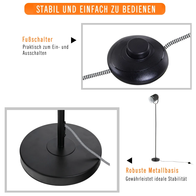 HOMCOM Stehleuchte Stehlampe E27-Fassung neben Sofa 90° verstellbar Metall Schwarz 25,5 x 20 x 155 cm