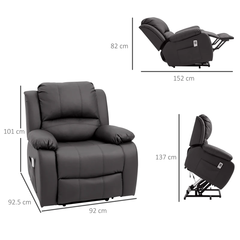 HOMCOM Massagesessel Sessel mit Aufstehhilfe, Relaxsessel, Fernsehsessel mit Massagefunktion, TV Sessel mit Aufstehhilfe, Liegefunktion, Stahl Kunstleder Schaumstoff, Braun, 92 x 92,5 x 101 cm