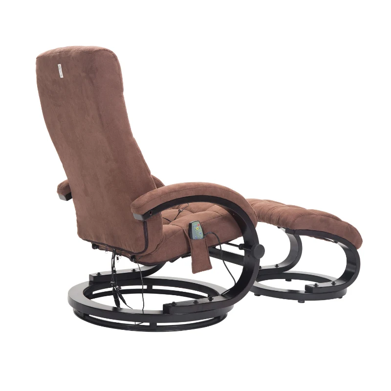 HOMCOM Massagesessel mit Wärmefunktion und Hocker | Kunstwildleder, Holz | 66,5 x 86 x 115 cm | Braun