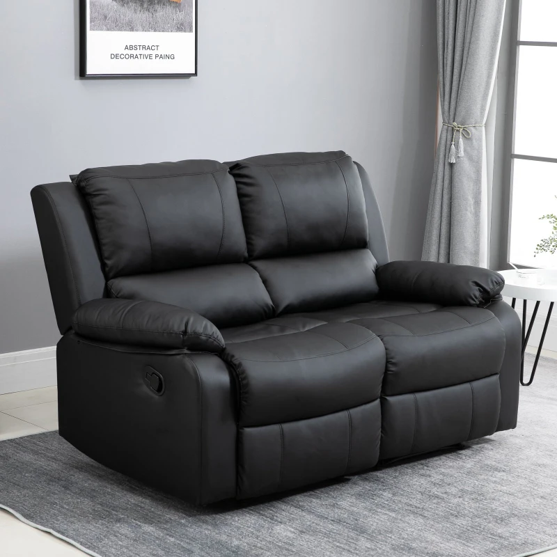 HOMCOM Doppelsofa Relaxliege Relaxsessel verstellbare Rückenlehnen PU Schwarz 141,5x 95 x 94,5 cm