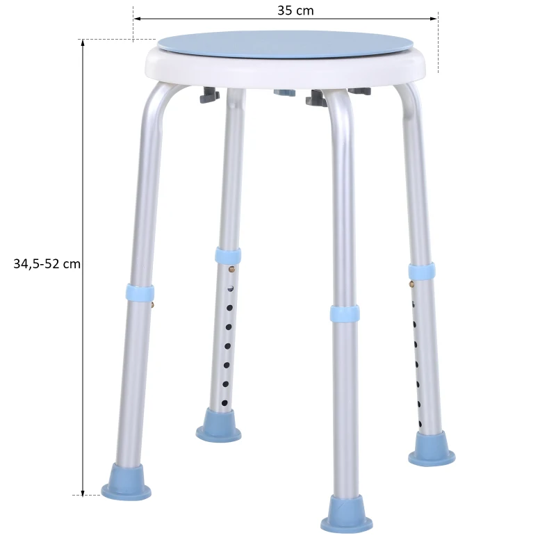 HOMCOM® Taboret Prysznicowy Kąpielowy Obrotowy Antypoślizgowy Regulacja Wysokości Aluminium Niebieski