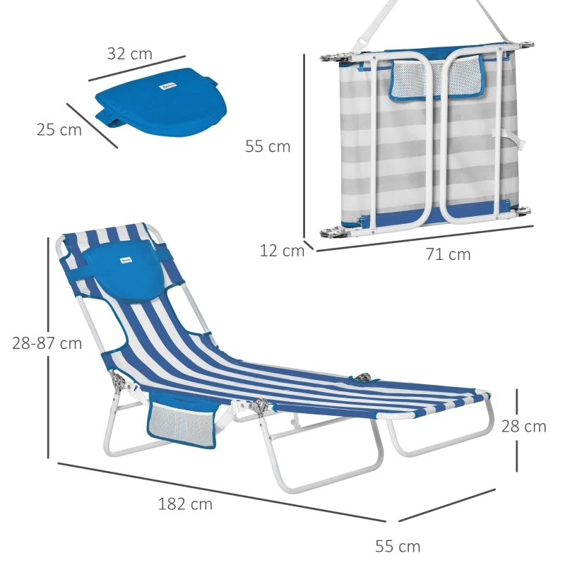 Outsunny 2er-Set Sonnenliege Gartenliege mit Leseöffnung 5-stufig einstellbar Gartenmöbel PVC-Gewebe+Metall Blau+Weiß 182 x 55 x 28 cm